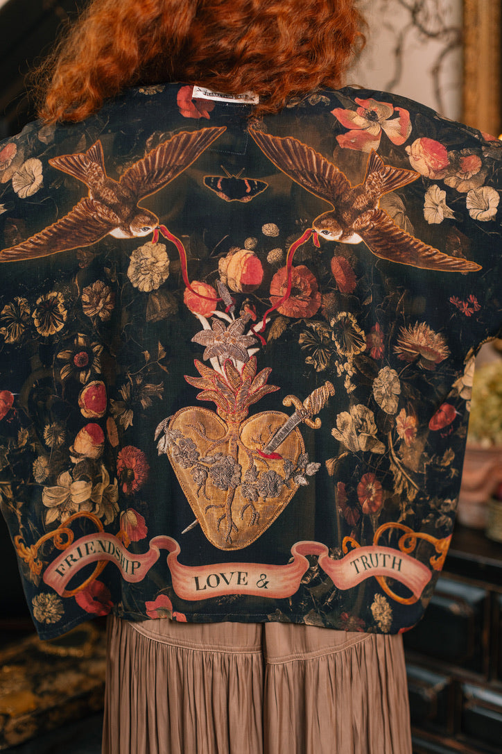 Market Of Stars - ‘ Heart of Gold’ Pixie Cropped Bamboo Kimono Cardigan Duster - Sacred Heart