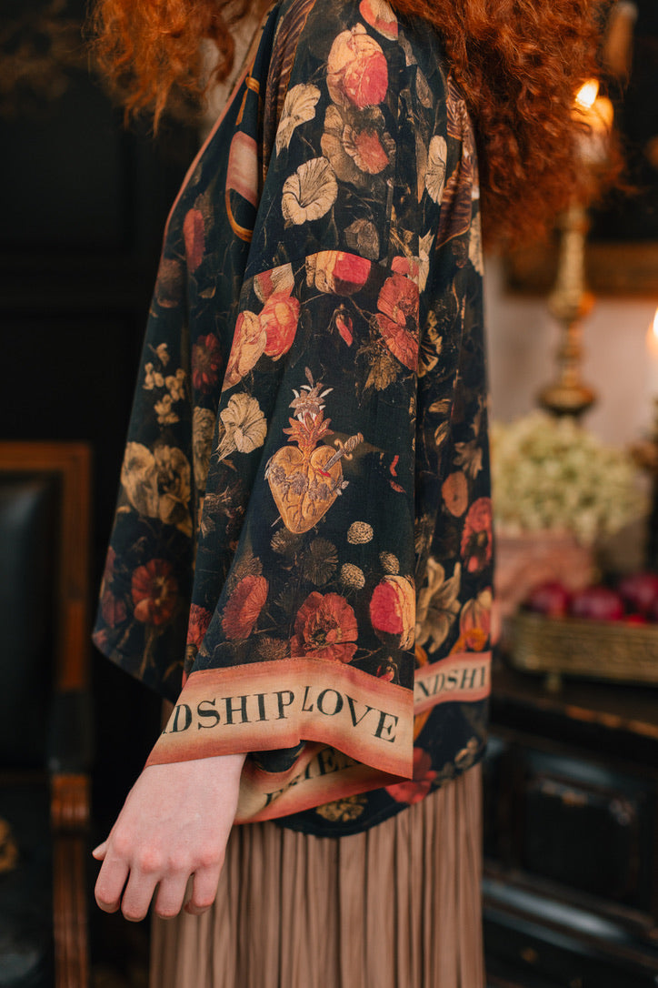 Market Of Stars - ‘ Heart of Gold’ Pixie Cropped Bamboo Kimono Cardigan Duster - Sacred Heart
