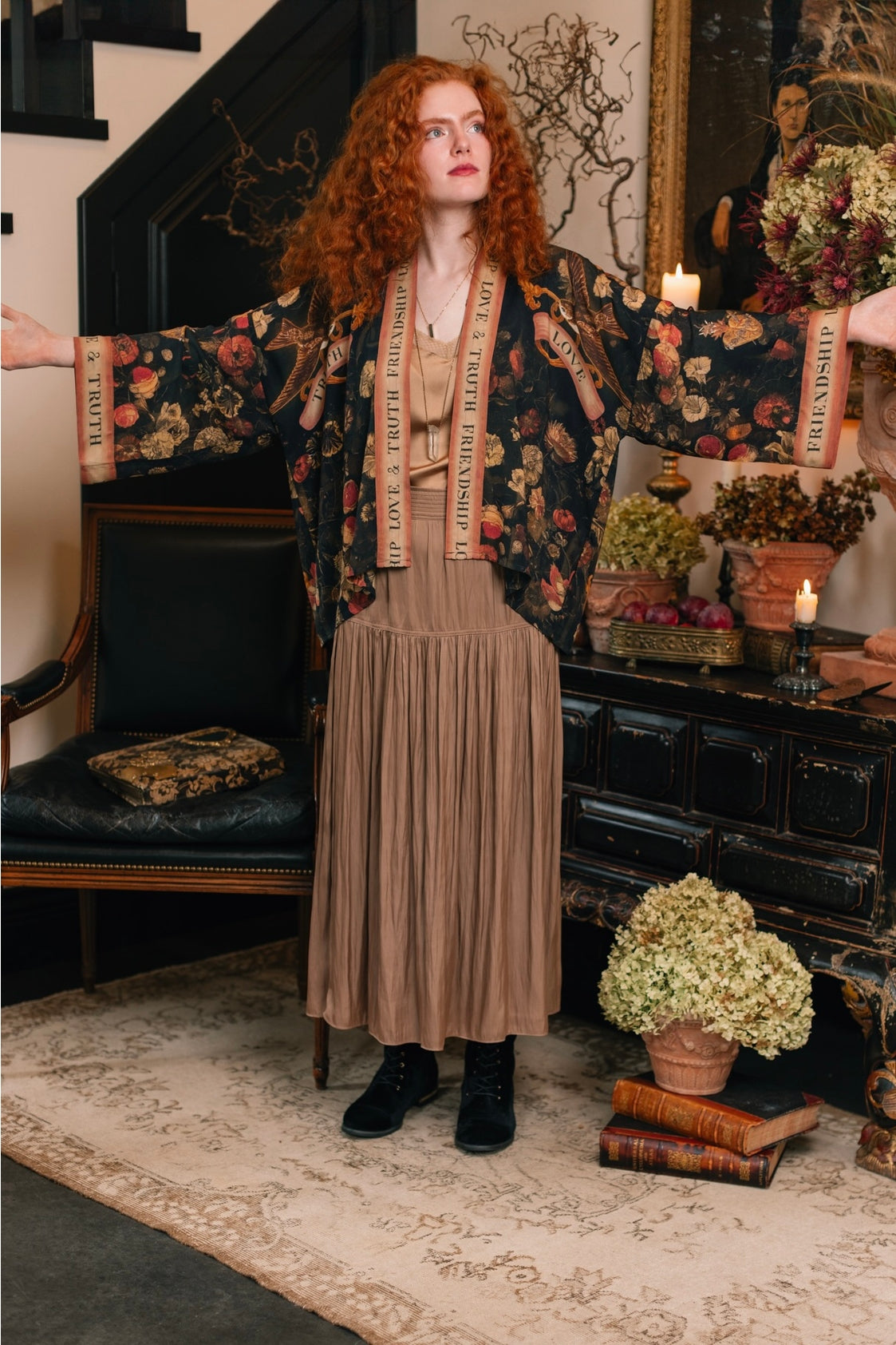 Market Of Stars - ‘ Heart of Gold’ Pixie Cropped Bamboo Kimono Cardigan Duster - Sacred Heart