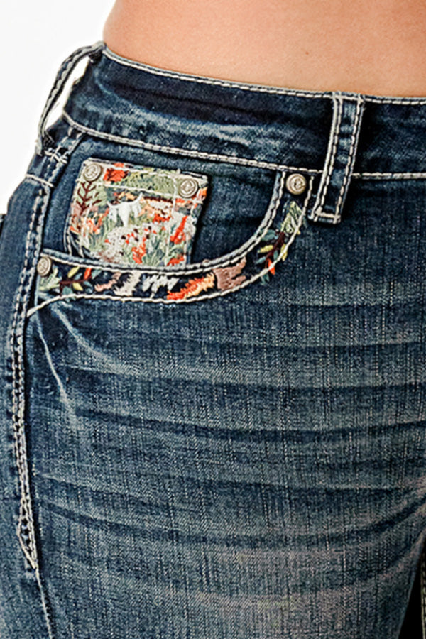Mountain View Jeans Emb Mid-Rise Boot Cut 34" - Medium Wash Denim Blue
