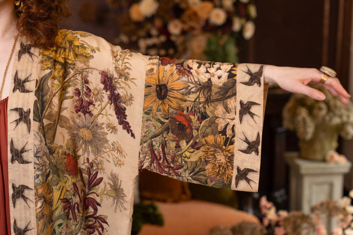 Market Of Stars - Opera Duster Bamboo Kimono Duster Robe - Golden Hour Floral