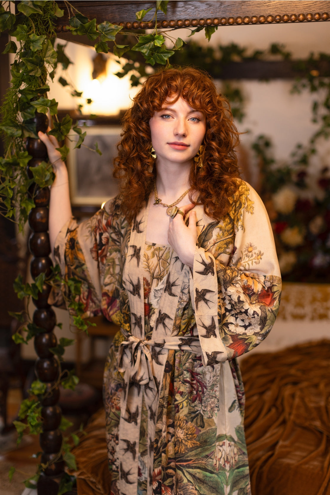 Market Of Stars - Opera Duster Bamboo Kimono Duster Robe - Golden Hour Floral