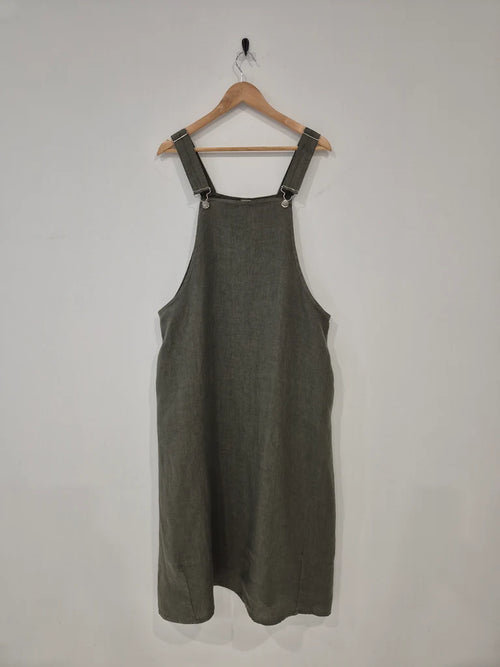 NEW Montaigne Linen Overall Style Midi Dress With Pockets- Various Colours