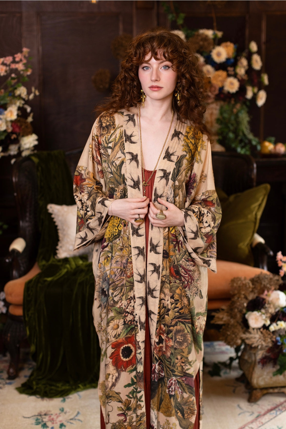 Market Of Stars - Opera Duster Bamboo Kimono Duster Robe - Golden Hour Floral