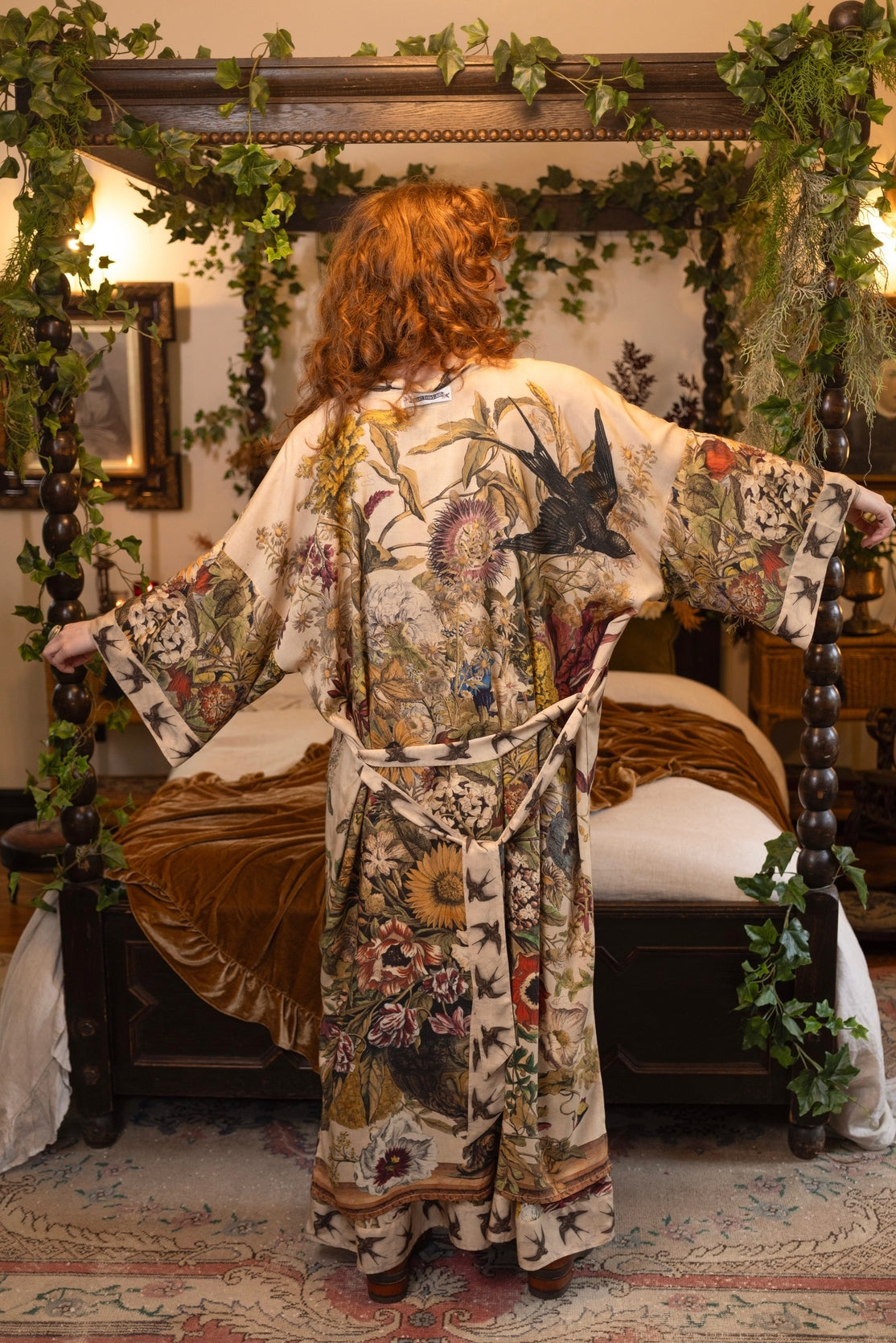 Market Of Stars - Opera Duster Bamboo Kimono Duster Robe - Golden Hour Floral