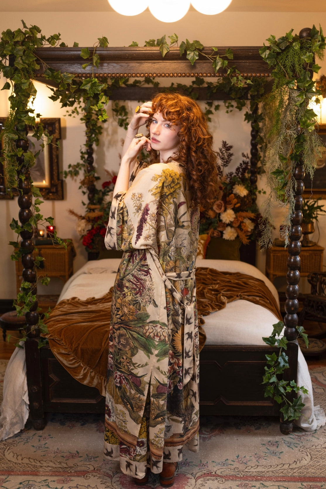 Market Of Stars - Opera Duster Bamboo Kimono Duster Robe - Golden Hour Floral