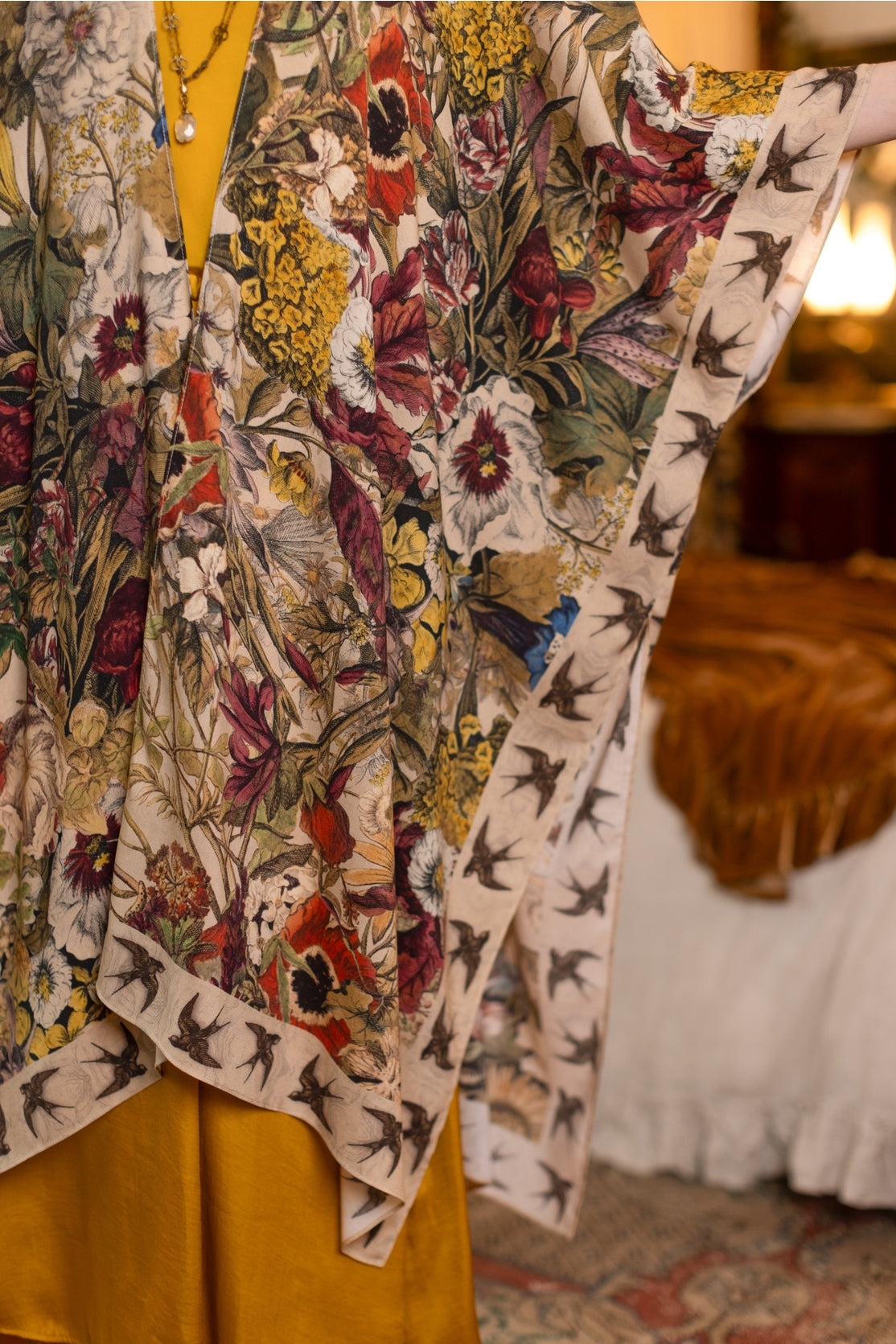 Market Of Stars - Goddess Starduster Bohemian Kimono - Golden Hour/Floral