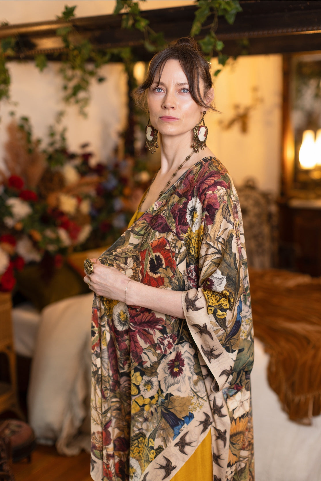 Market Of Stars - Goddess Starduster Bohemian Kimono - Golden Hour/Floral