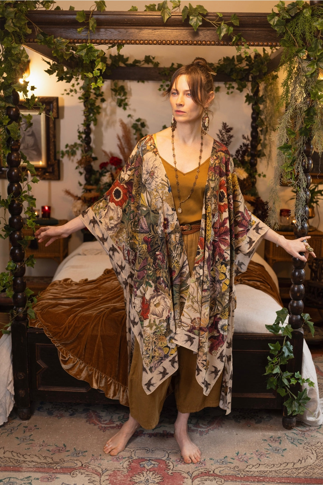 Market Of Stars - Goddess Starduster Bohemian Kimono - Golden Hour/Floral