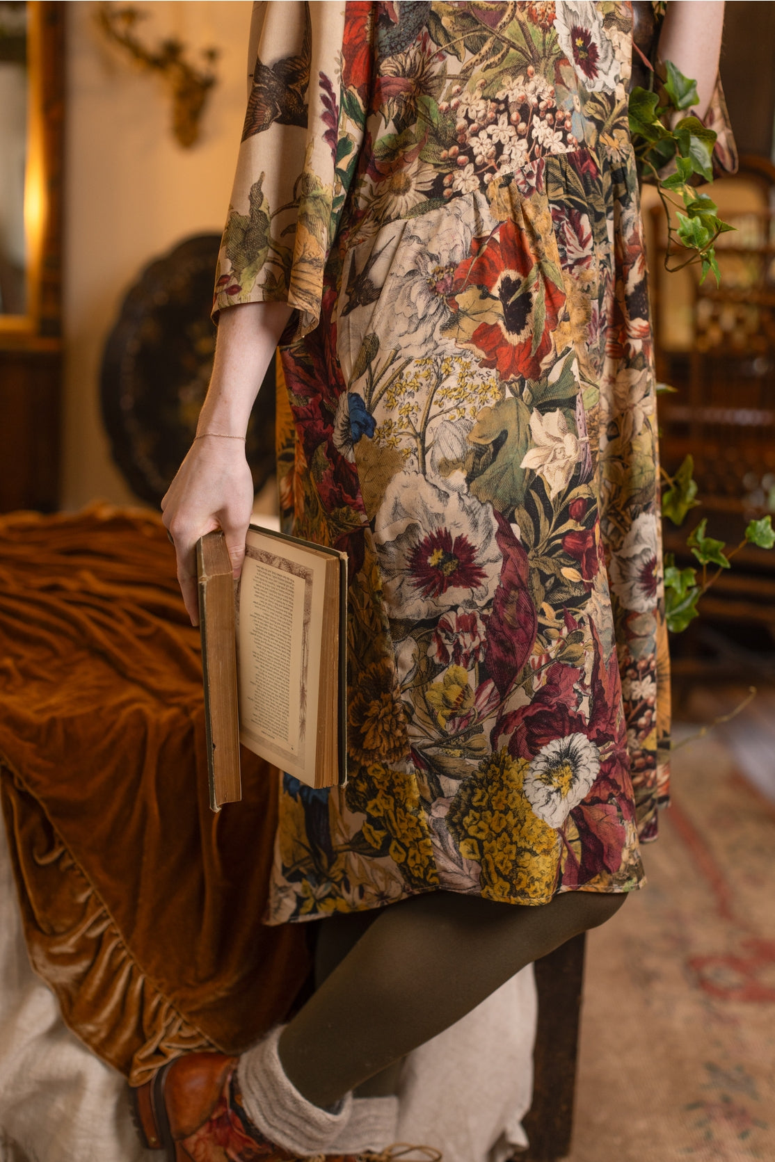 Market Of Stars - Artist Tunic Dress w Pockets - Golden Hour /Floral