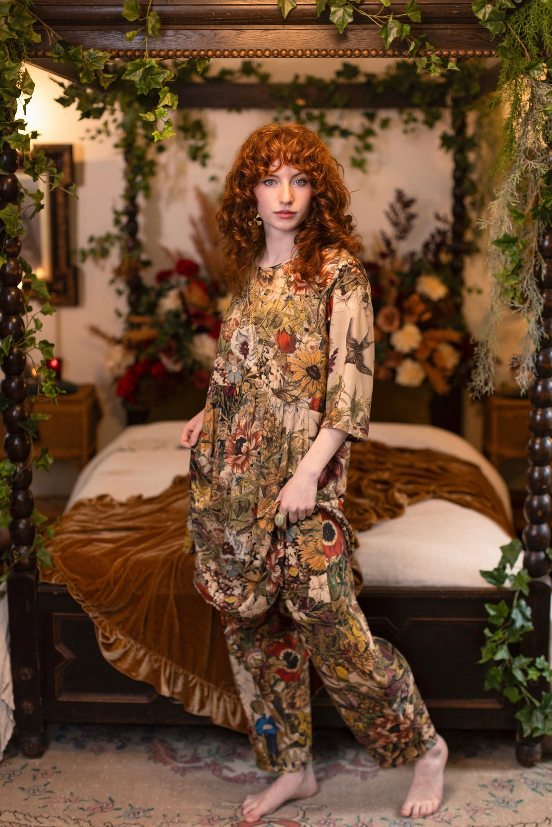 Market Of Stars - Artist Tunic Dress w Pockets - Golden Hour /Floral