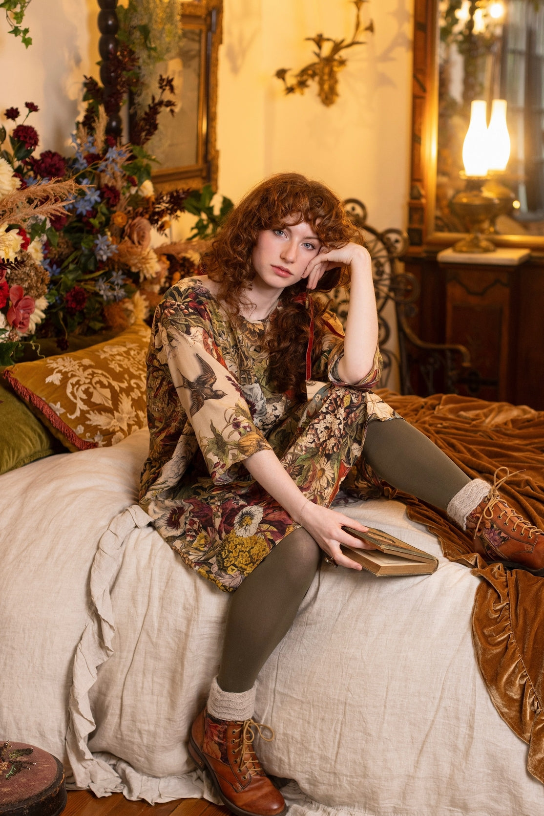 Market Of Stars - Artist Tunic Dress w Pockets - Golden Hour /Floral