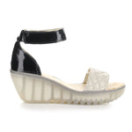 Fly London ‘Yaru’ Leather Platform Wedge Sandal Shoes - Silver /Black