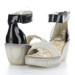 Fly London ‘Yaru’ Leather Platform Wedge Sandal Shoes - Silver /Black