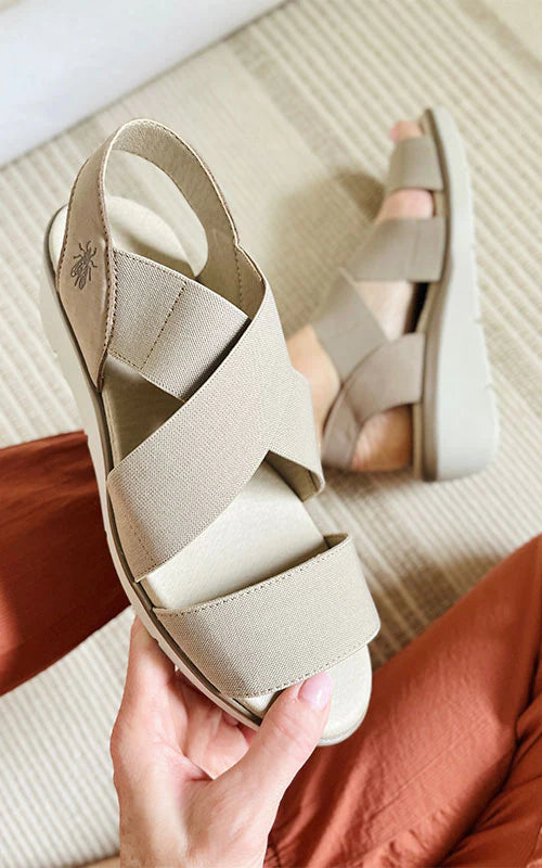 Fly London Noli Slingback Wedge Sandal Shoes Taupe