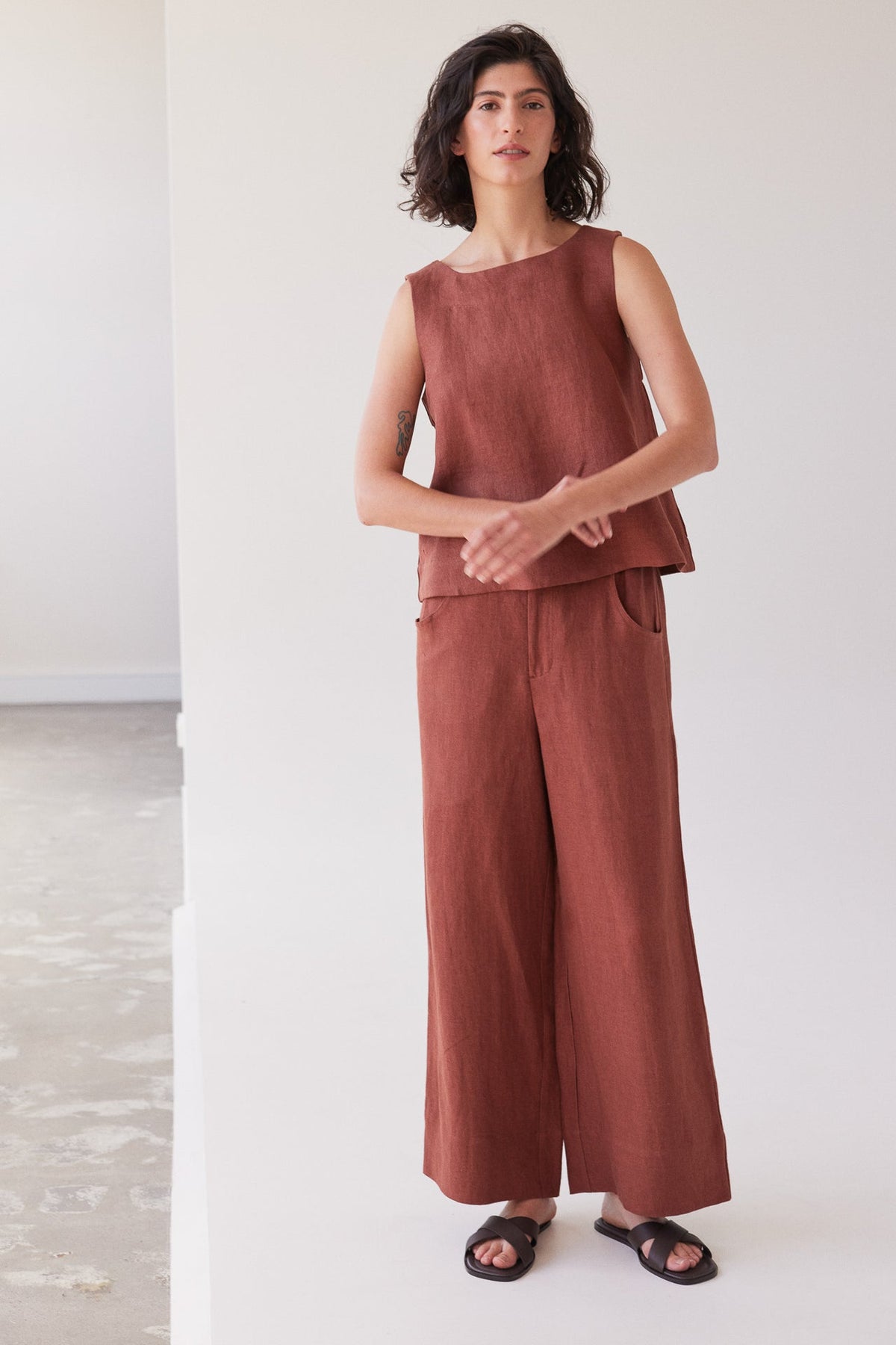 Eva’s Sunday - Bowie - Wide Leg Linen Pant - Brick