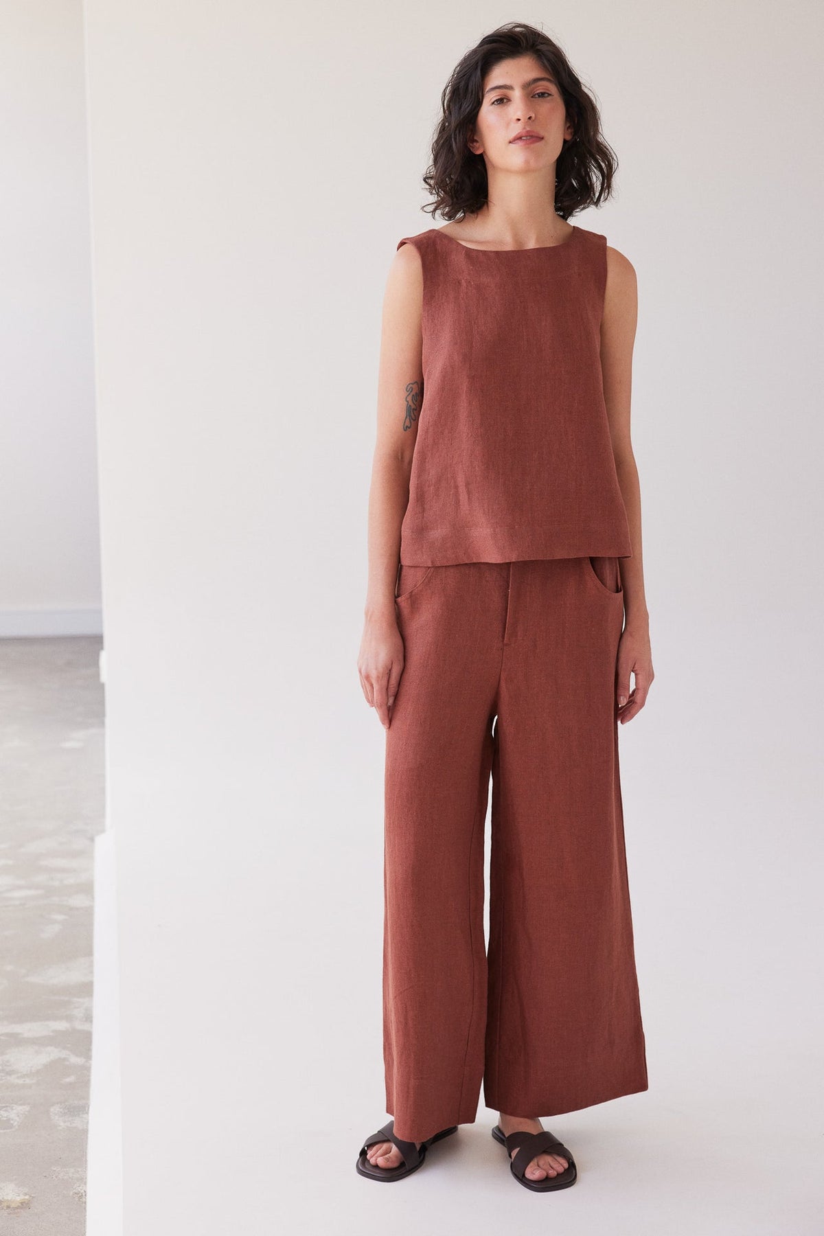 Eva’s Sunday - Bowie - Wide Leg Linen Pant - Brick