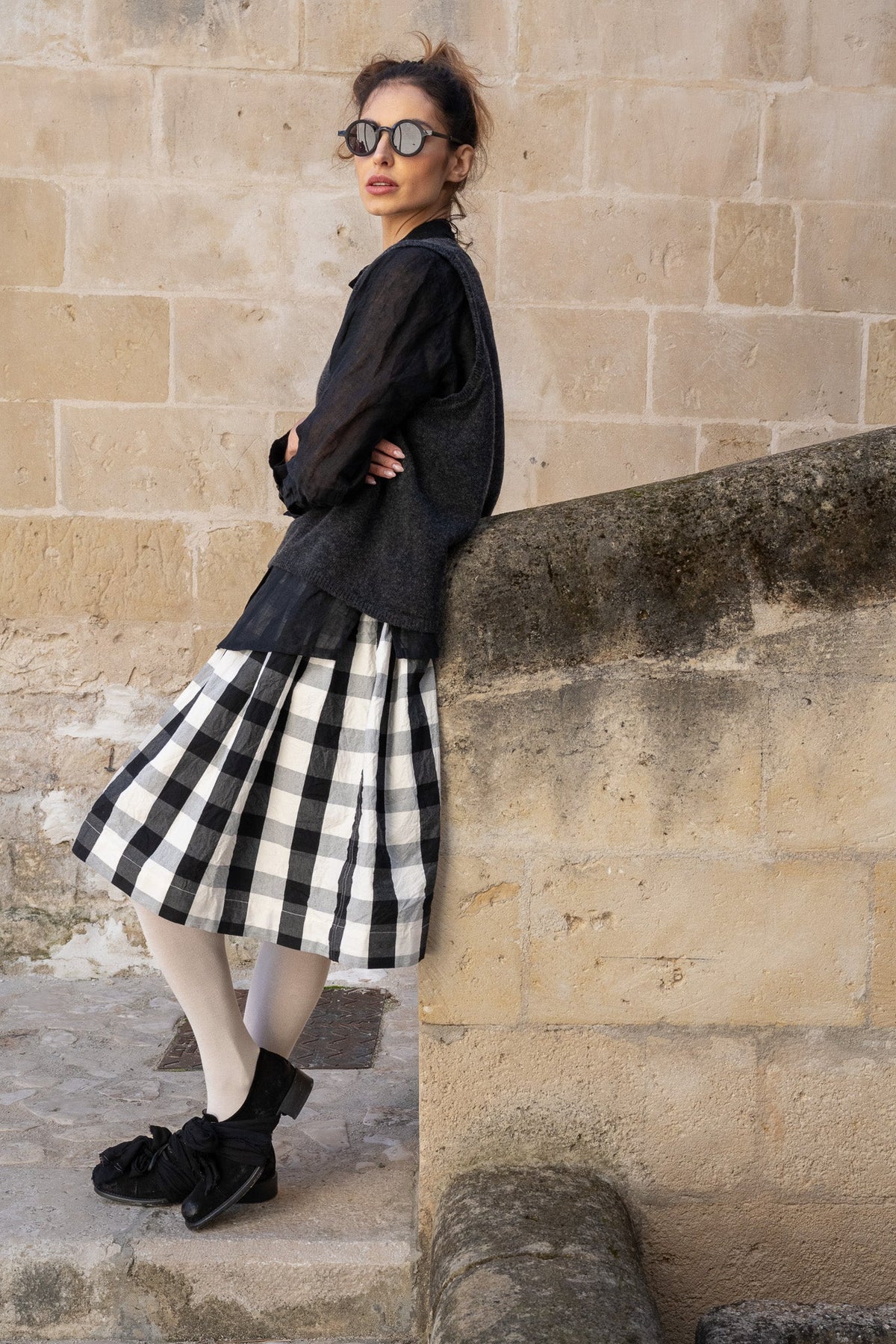 Meg By Design - High Tea Slip Dress Short Cotton Canvas - Monochrome Check