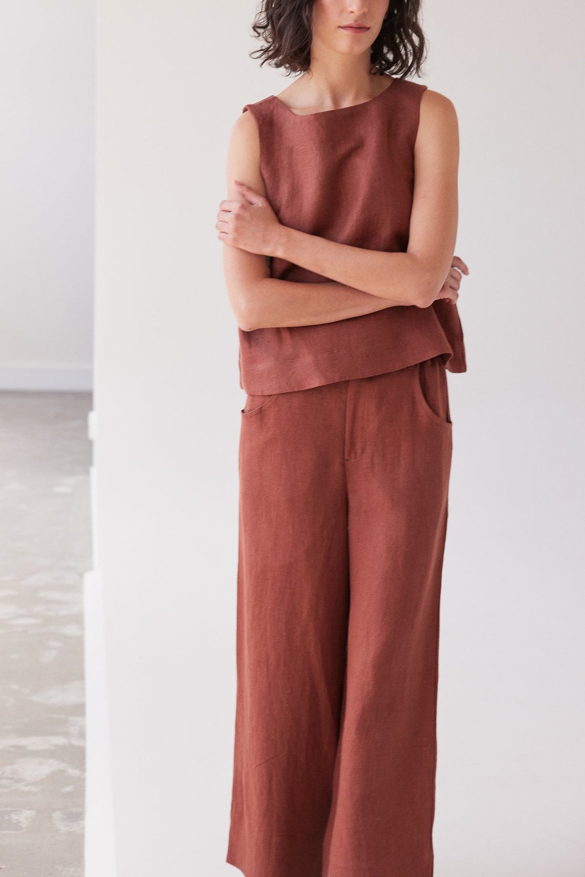 Eva’s Sunday - Bowie - Wide Leg Linen Pant - Brick