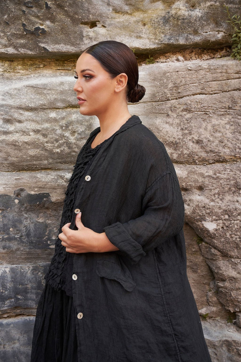 Meg By Design - Piaf Coat Gauze Linen - Black