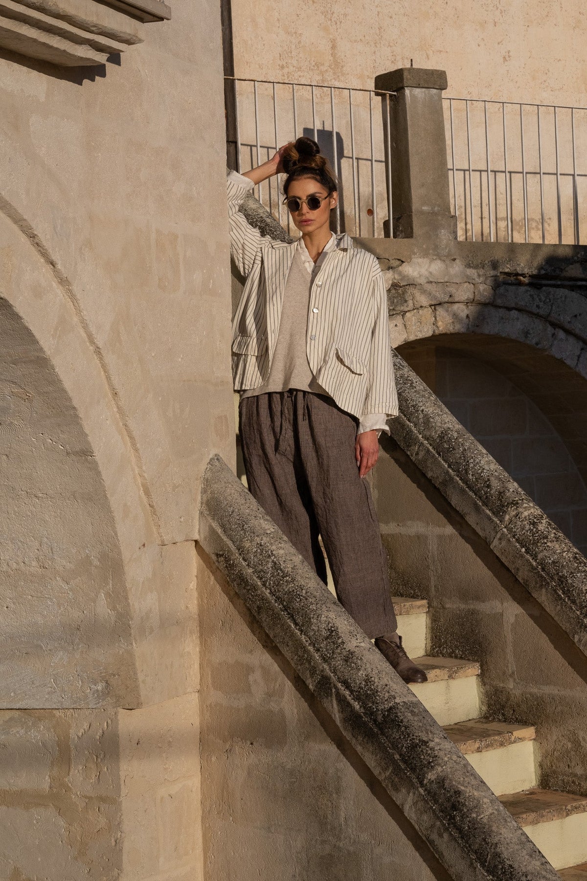 Meg By Design - Oxford Jacket Cotton - Cream Ticking