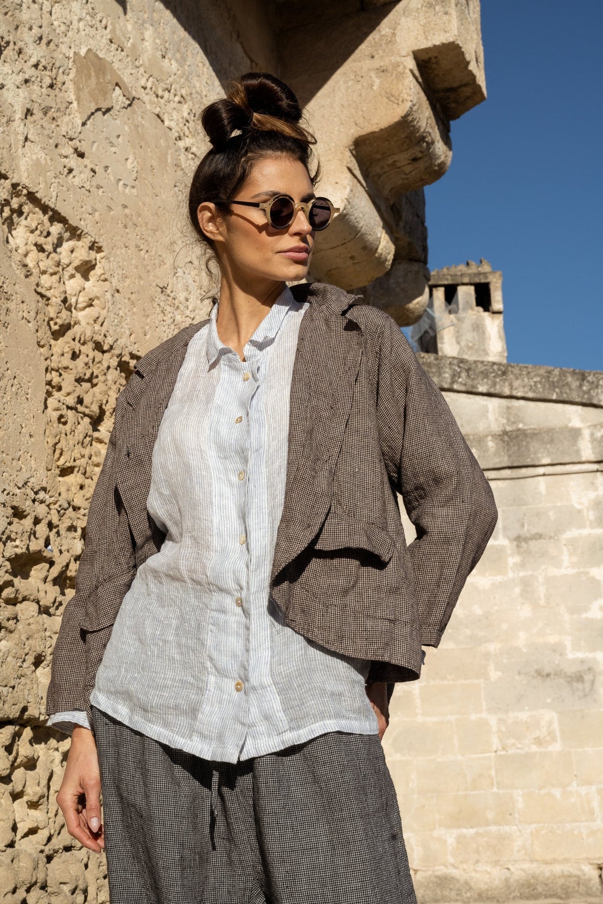 Meg By Design - Oxford Jacket Cotton - Brown Houndstooth