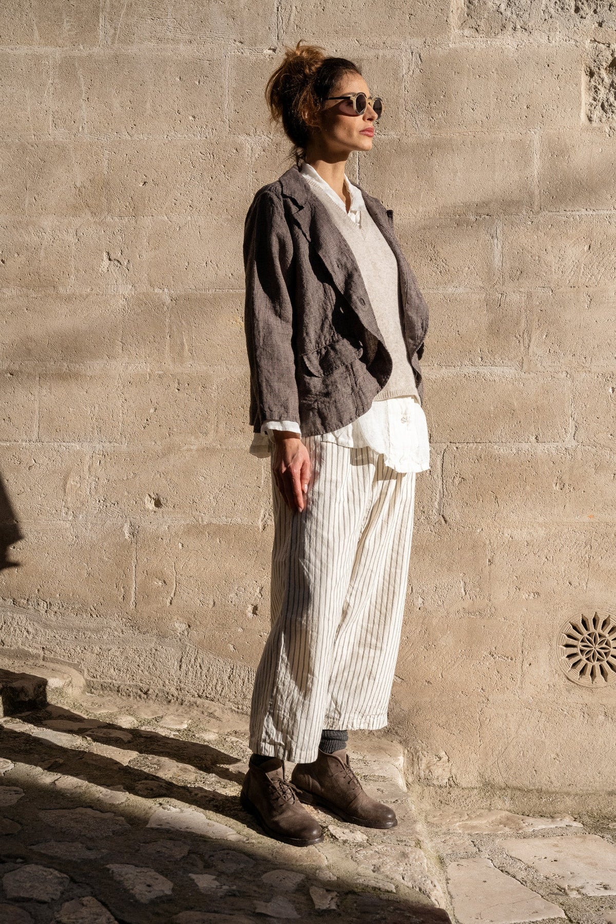 Meg By Design - Darcy Cotton Pant - Cream Ticking