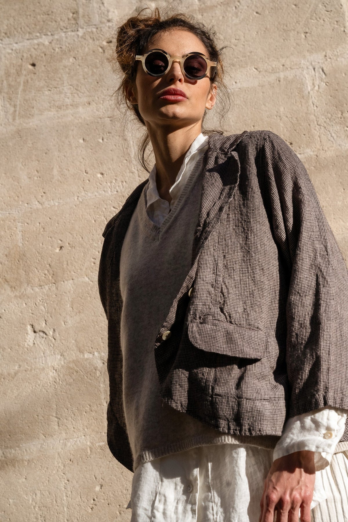 Meg By Design - Oxford Jacket Cotton - Brown Houndstooth