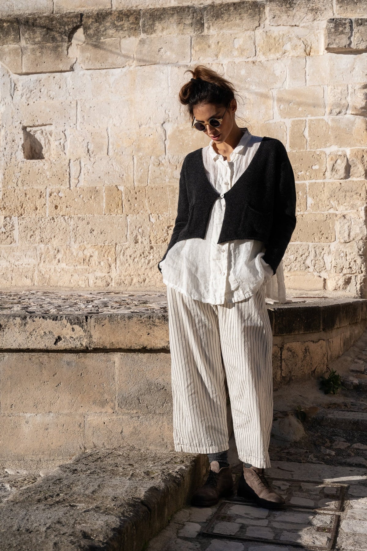 Meg By Design - Darcy Cotton Pant - Cream Ticking