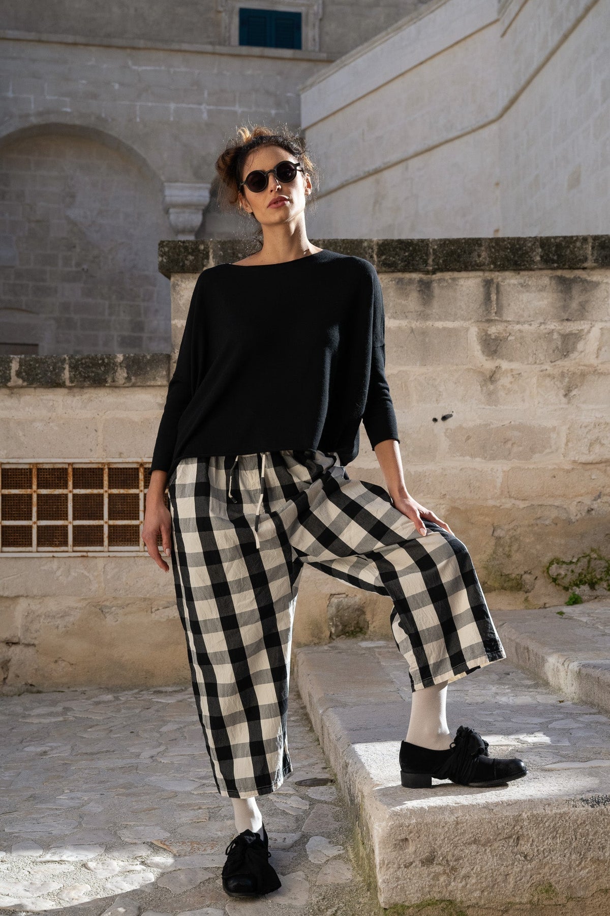 Meg By Design - Darcy Cotton Canvas Pant - Monochrome Check