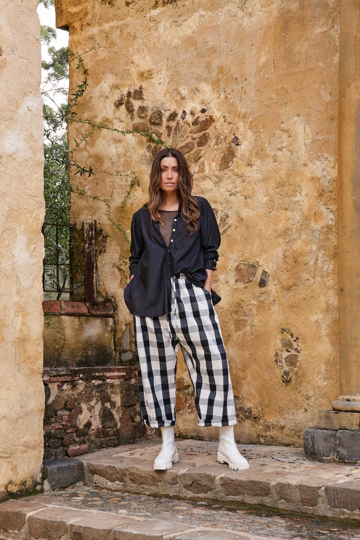 Meg By Design - Darcy Cotton Canvas Pant - Monochrome Check
