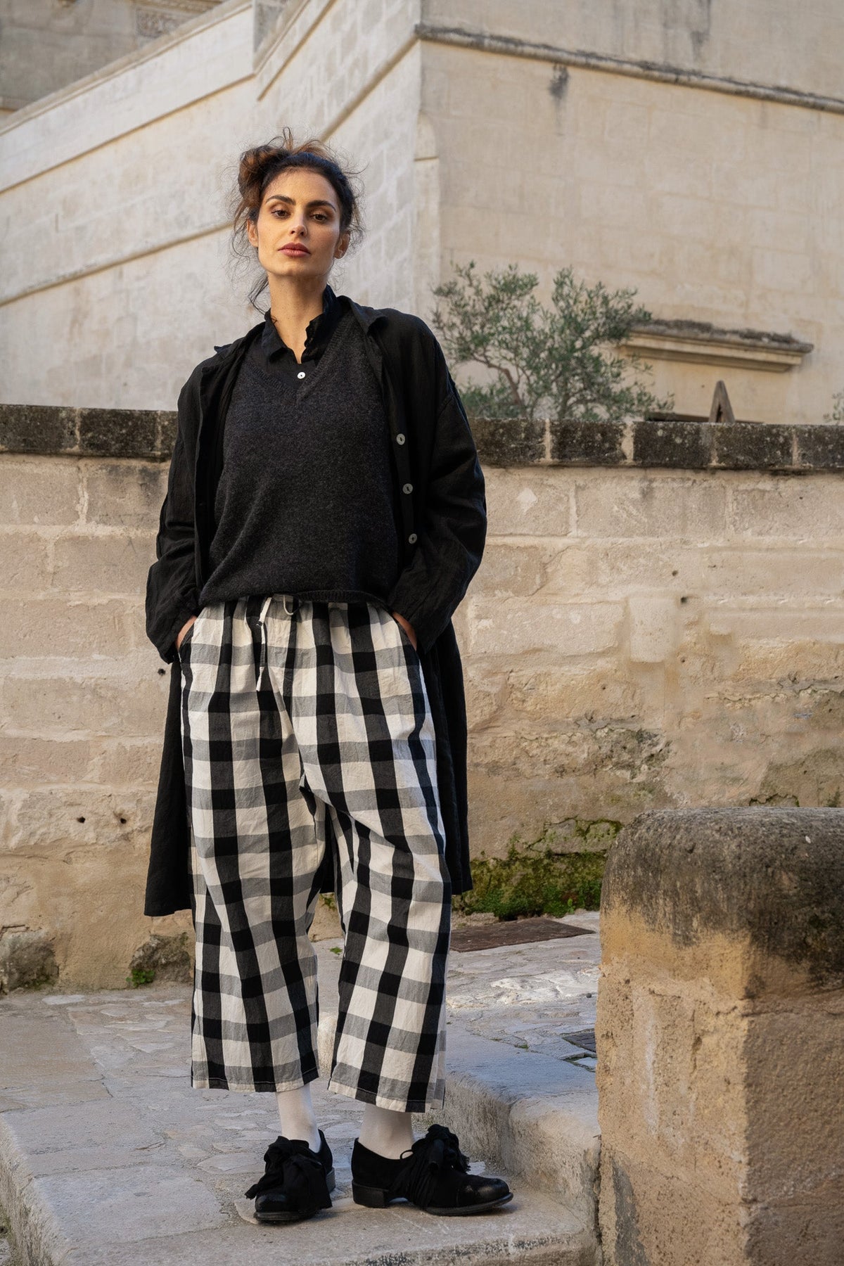 Meg By Design - Darcy Cotton Canvas Pant - Monochrome Check