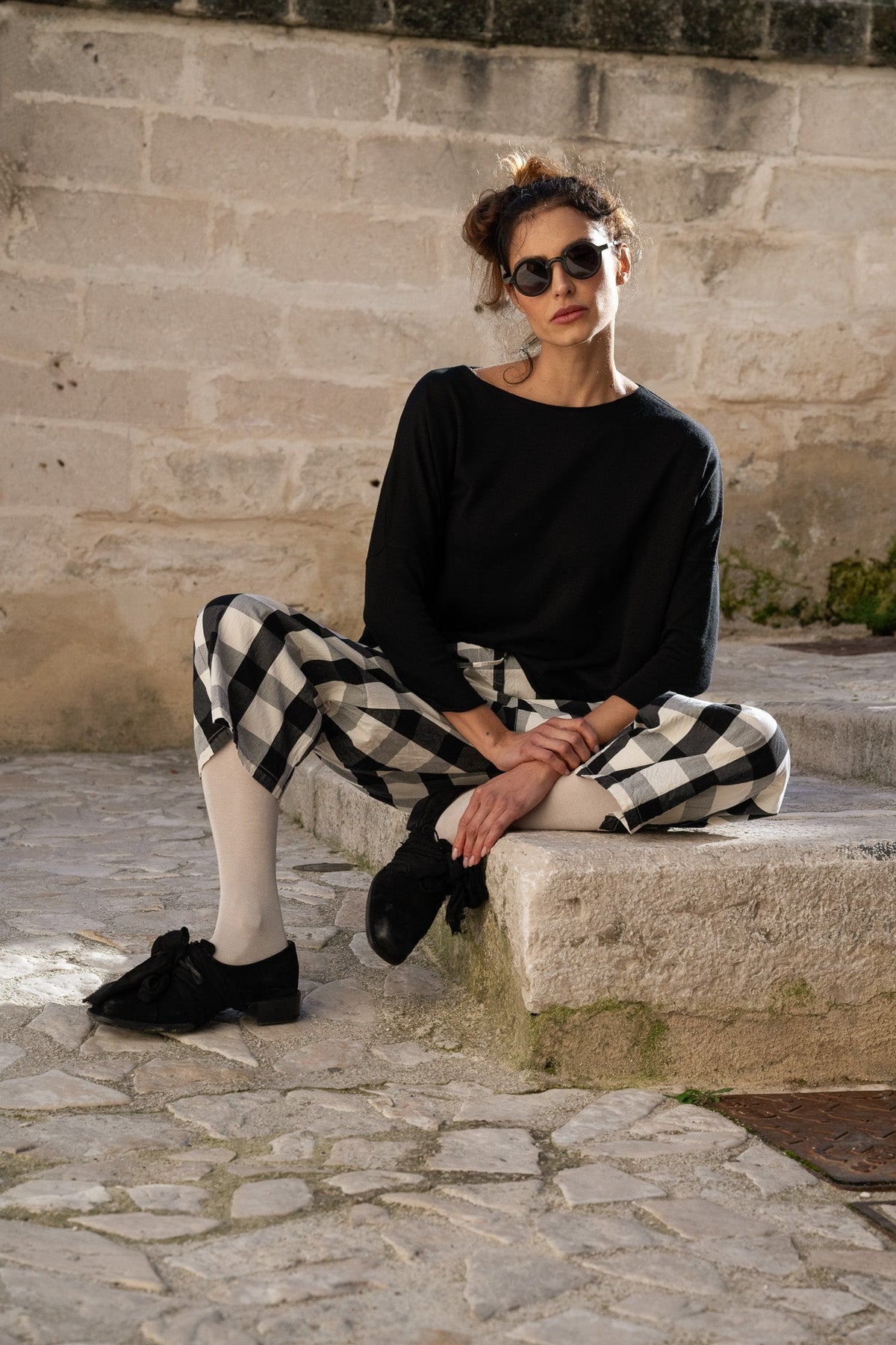 Meg By Design - Darcy Cotton Canvas Pant - Monochrome Check