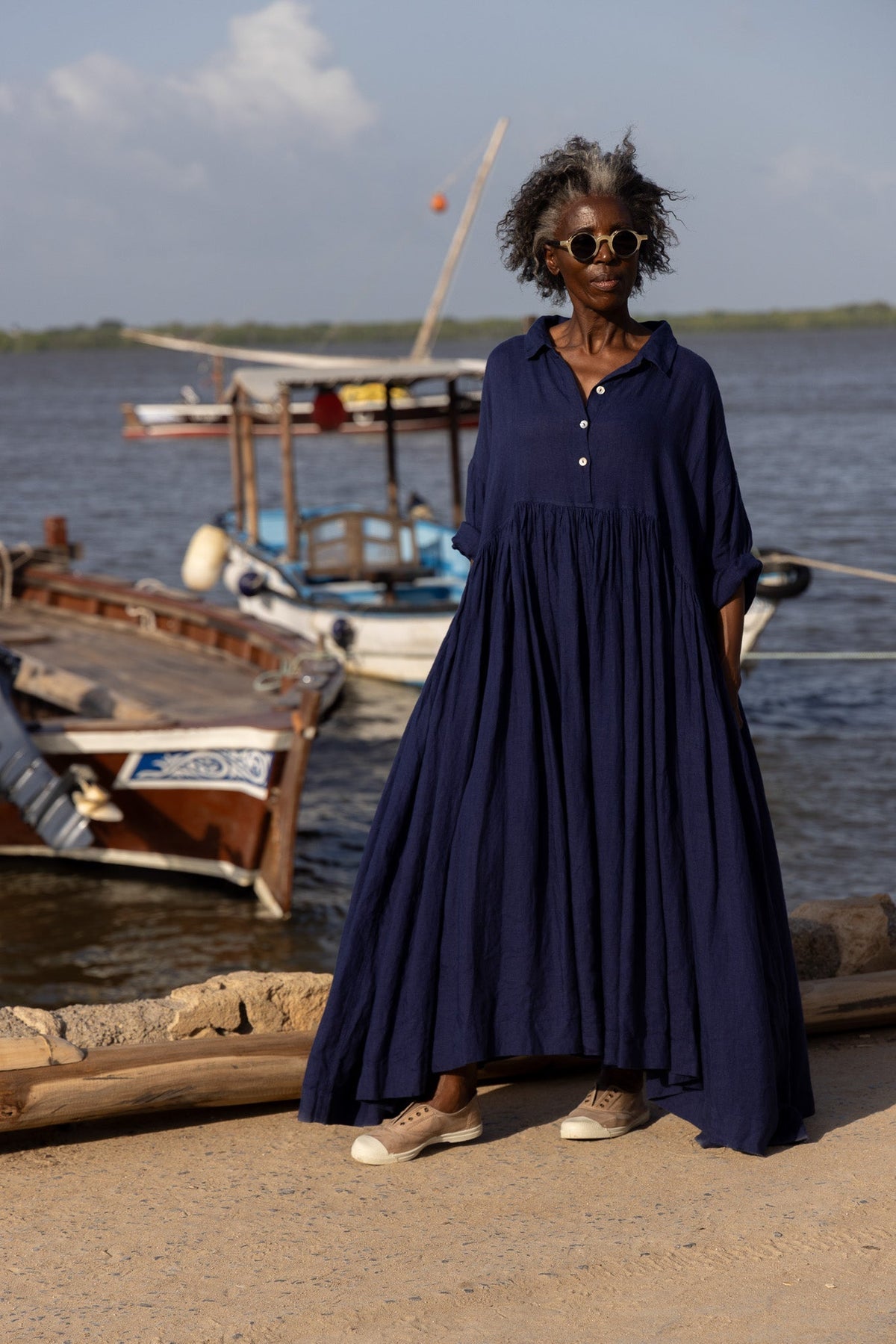 Meg By Design - Edith Dress Linen - Indigo
