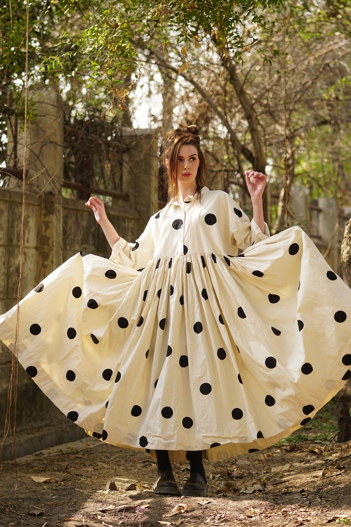 Meg By Design - Edith Dress Cotton Twill - Black Polka Dot