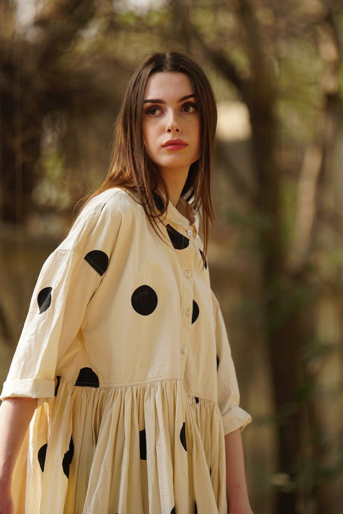 Meg By Design - Edith Dress Cotton Twill - Black Polka Dot