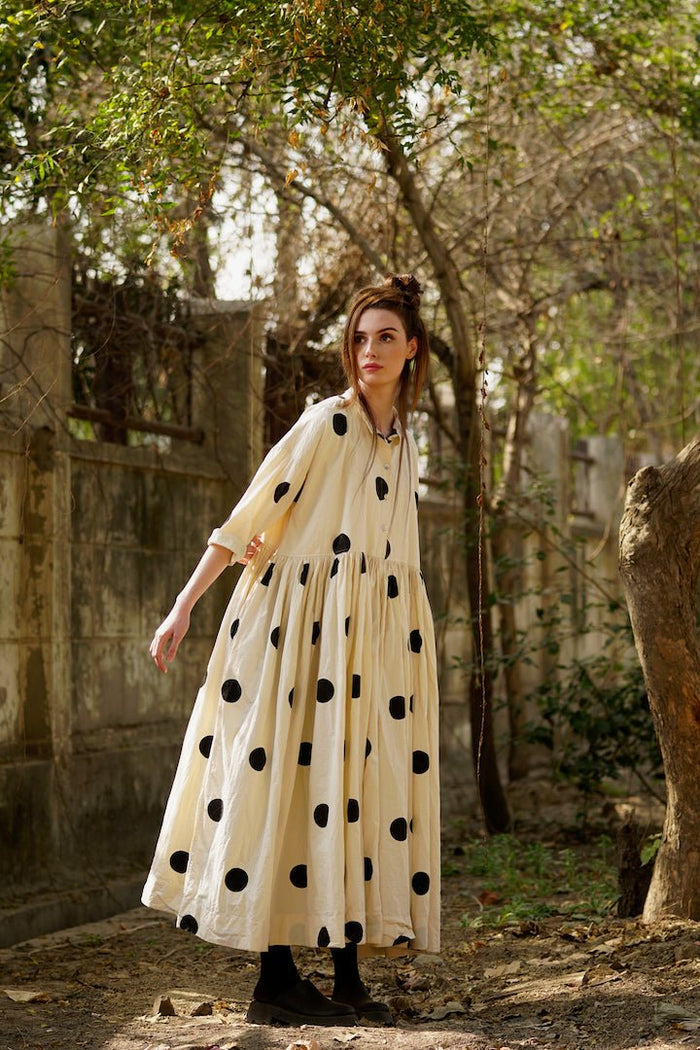 Meg By Design - Edith Dress Cotton Twill - Black Polka Dot