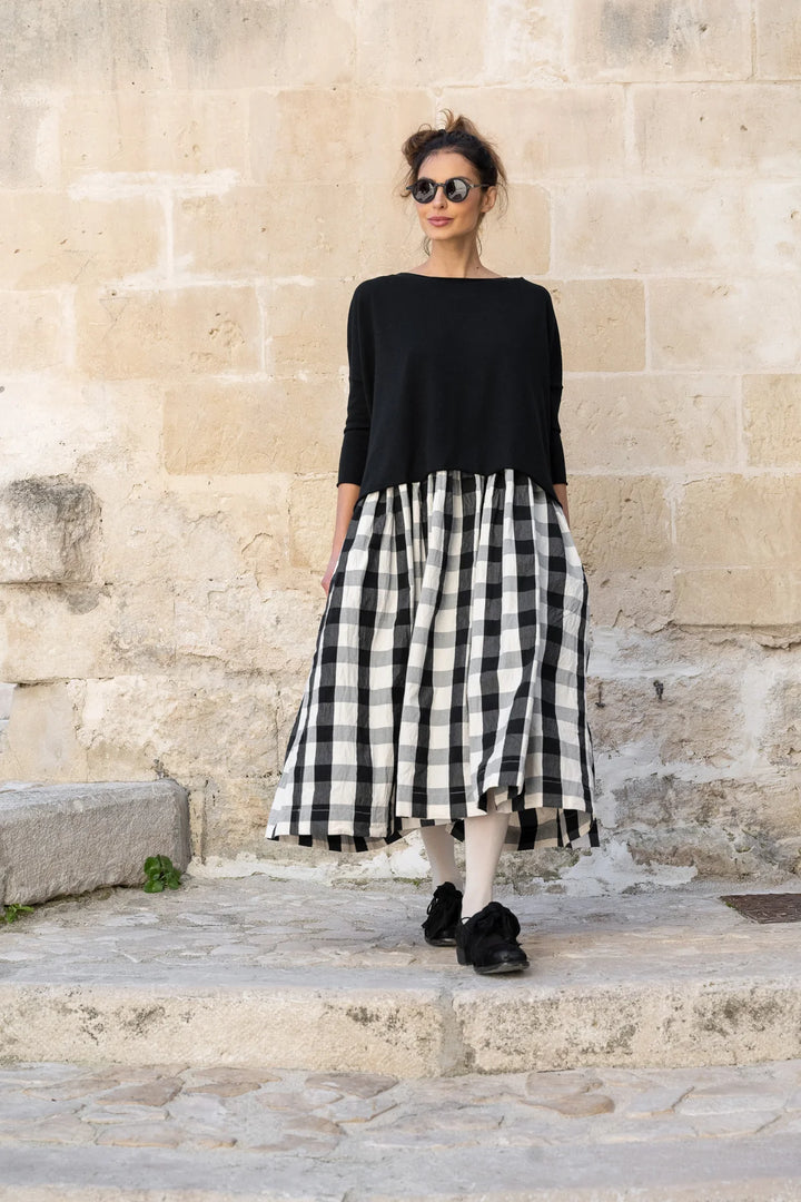 Meg By Design - High Tea Slip Dress Long Cotton Canvas - Monochrome Check