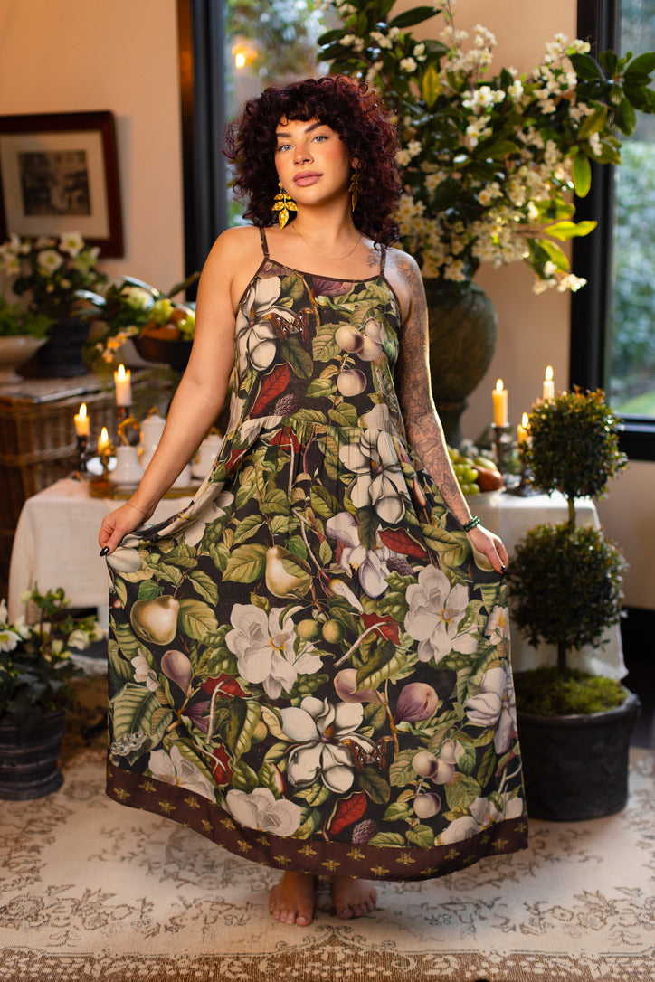 Market Of Stars ‘Fleur De Lune’ Print Bohemian Long Maxi Bamboo Slip Dress - Florals & Bees