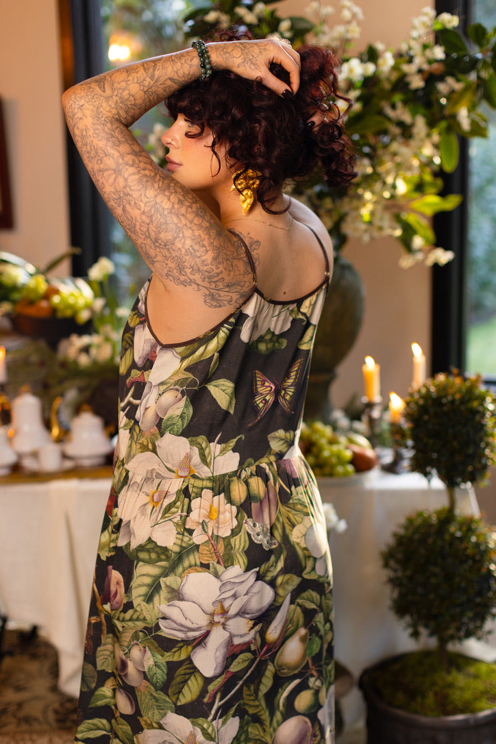 Market Of Stars ‘Fleur De Lune’ Print Bohemian Long Maxi Bamboo Slip Dress - Florals & Bees