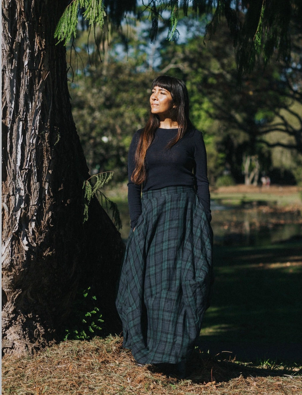 Montaigne - Lavigne - Asymmetrical Linen Skirt - Blue Tartan - 120