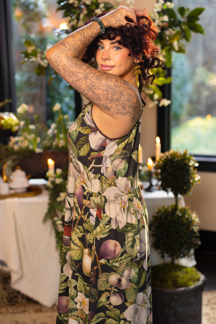 Market Of Stars ‘Fleur De Lune’ Print Bohemian Long Maxi Bamboo Slip Dress - Florals & Bees