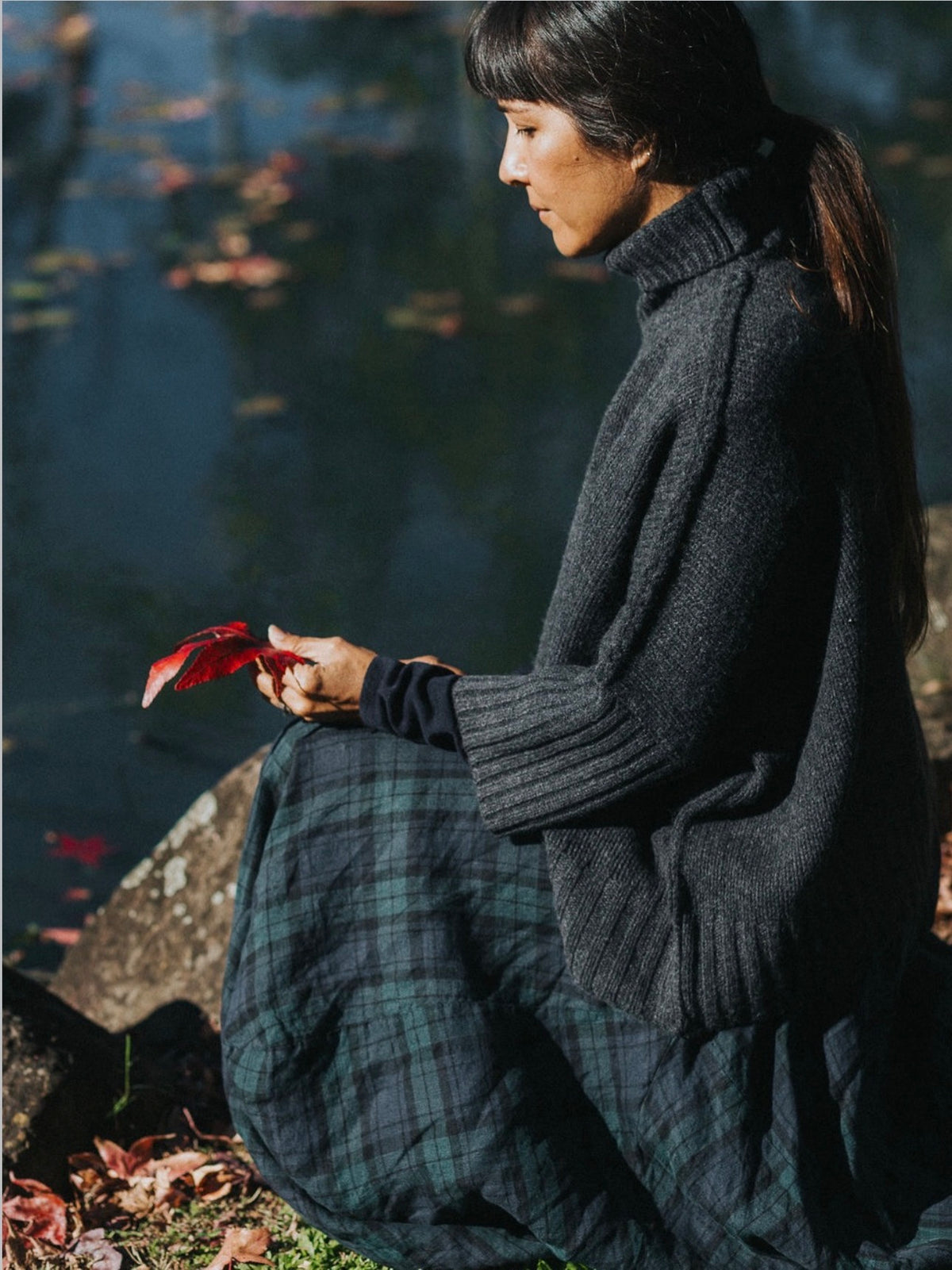 Montaigne - Lavigne - Asymmetrical Linen Skirt - Blue Tartan - 120