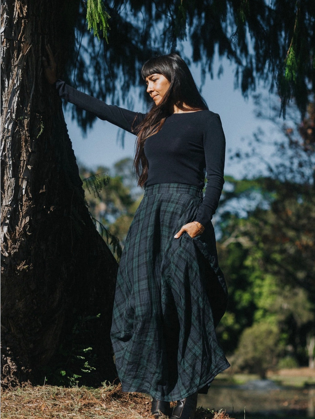 Montaigne - Lavigne - Asymmetrical Linen Skirt - Blue Tartan - 120