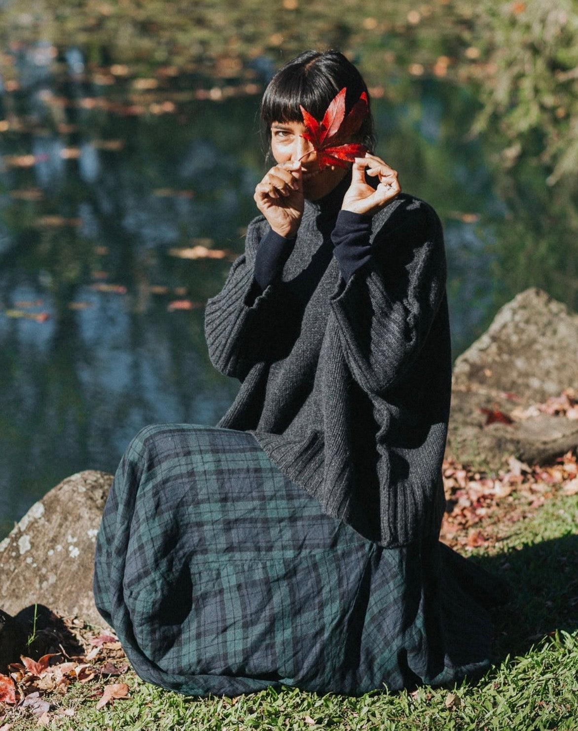 Montaigne - Lavigne - Asymmetrical Linen Skirt - Blue Tartan - 120