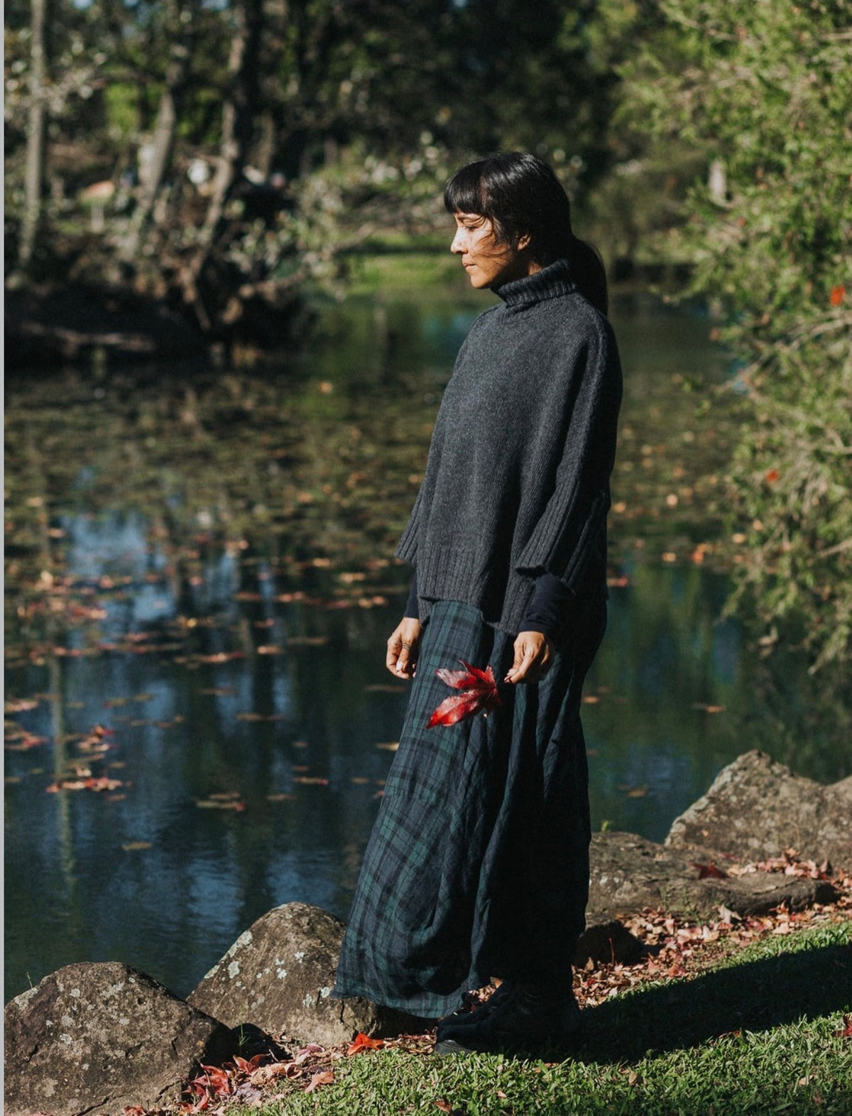 Montaigne - Lavigne - Asymmetrical Linen Skirt - Blue Tartan - 120