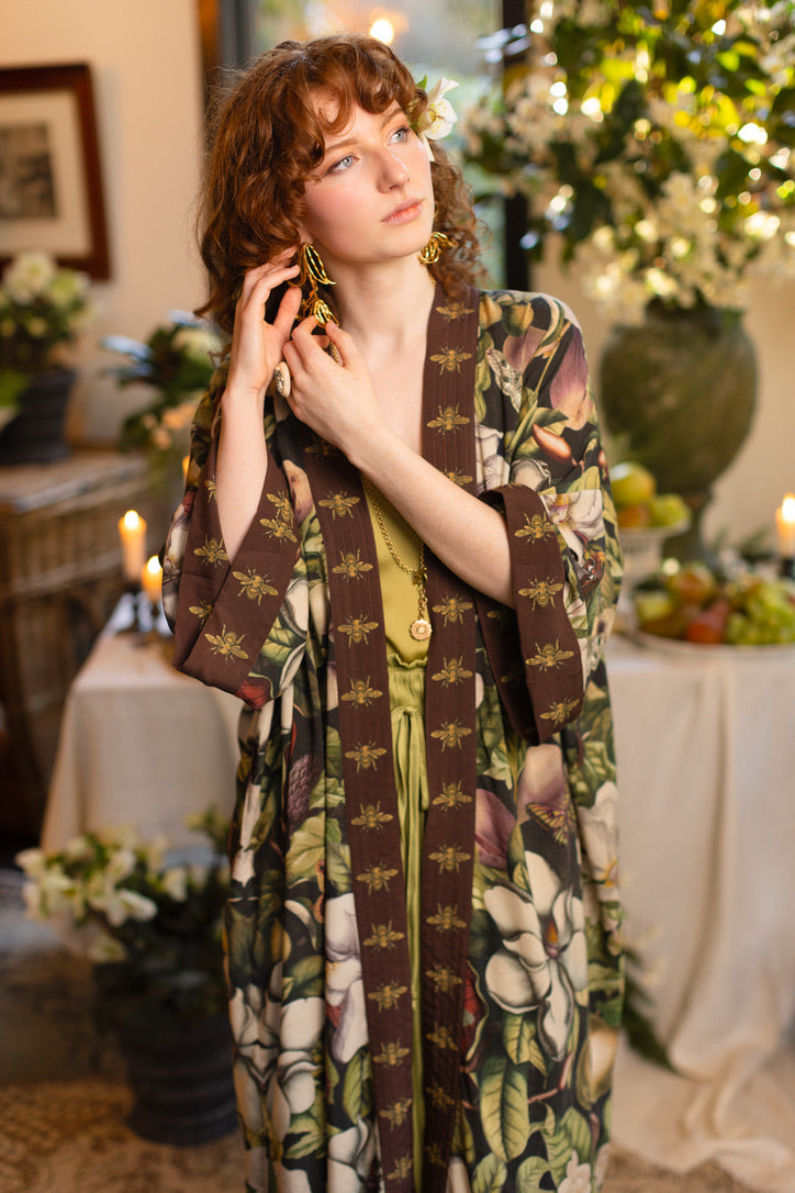 Market Of Stars - ‘Fleur De Lune’ Opera Duster Kimono Coat Robe - Florals & Bees