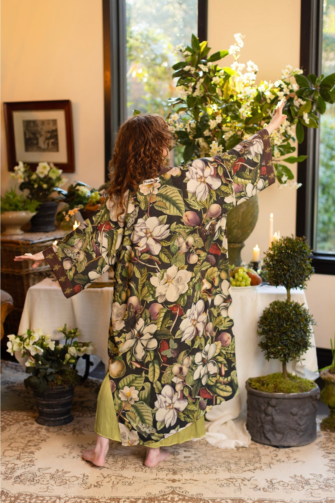 Market Of Stars - ‘Fleur De Lune’ Opera Duster Kimono Coat Robe - Florals & Bees