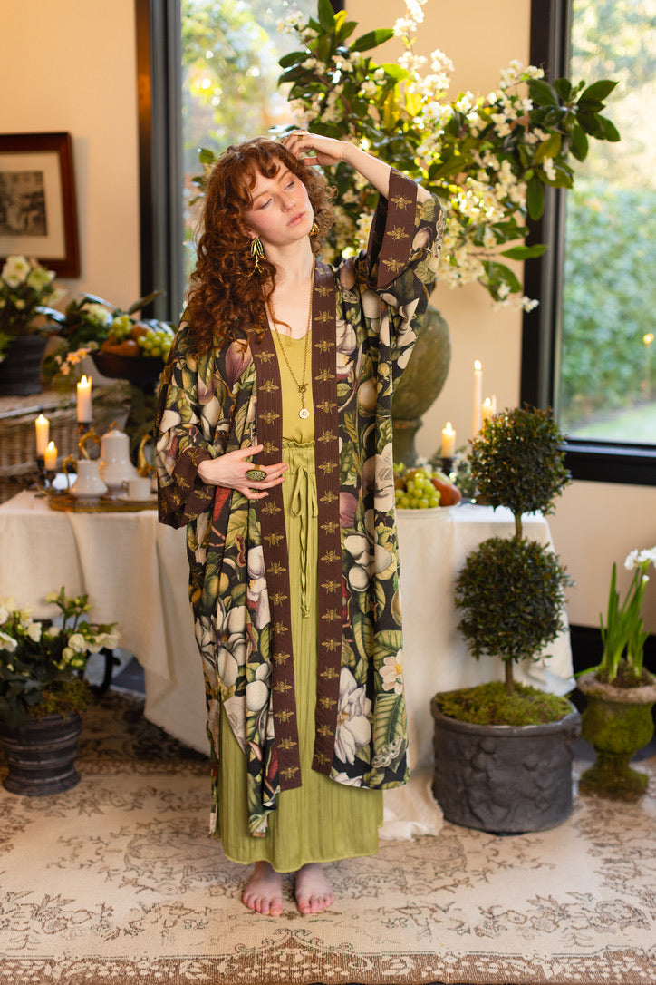 Market Of Stars - ‘Fleur De Lune’ Opera Duster Kimono Coat Robe - Florals & Bees