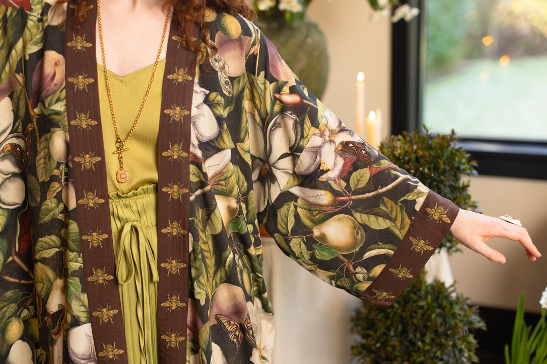 Market Of Stars - ‘Fleur De Lune’ Opera Duster Kimono Coat Robe - Florals & Bees